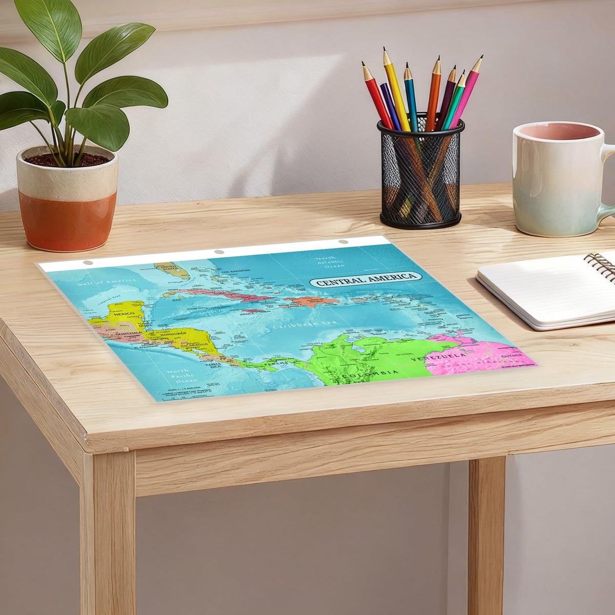 Central America Map & Colombia Map Reference Page – Laminated, Double-Sided 3-Ring Binder Insert – Durable Gloss Geography Chart for Study (2 Pack)
