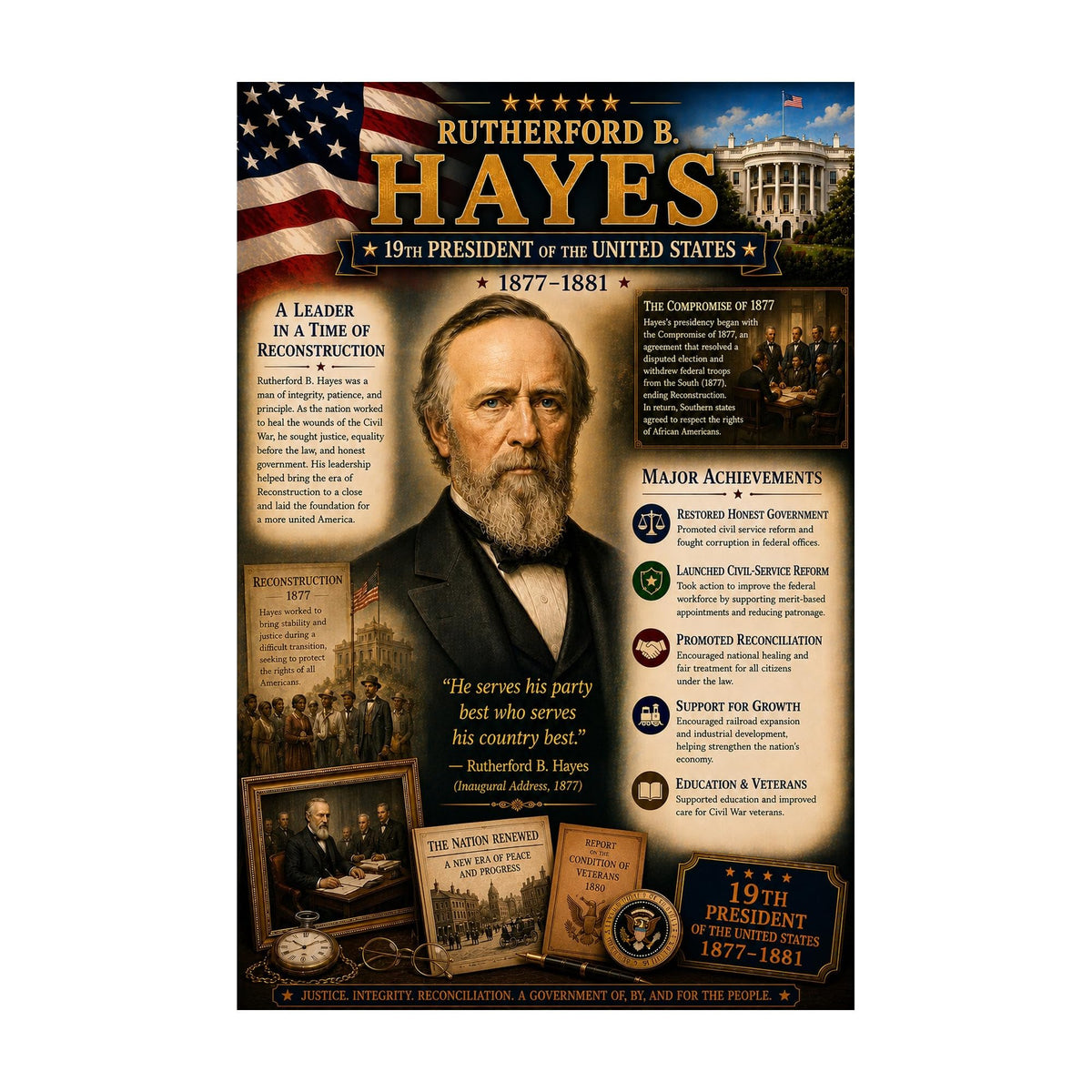 Rutherford B. Hayes Poster, 19th U.S. President, 8.5x11 Laminated