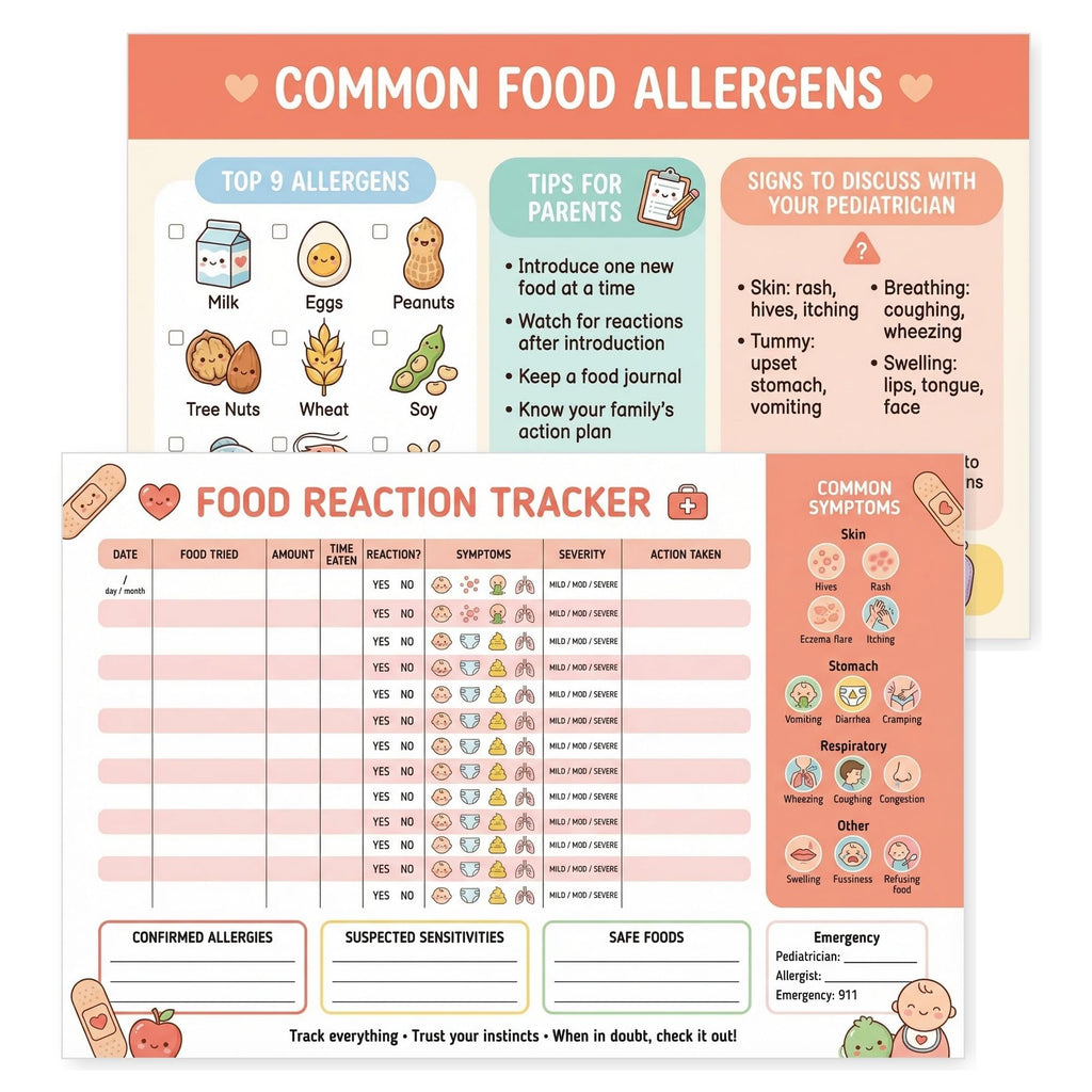 JELLY BEAN GENIUS Baby Food Introduction Poster – Top 9 Common Allergens Guide & Food Tracking Chart | Laminated Infant