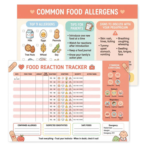 JELLY BEAN GENIUS Baby Food Introduction Poster – Top 9 Common Allergens Guide & Food Tracking Chart | Laminated Infant