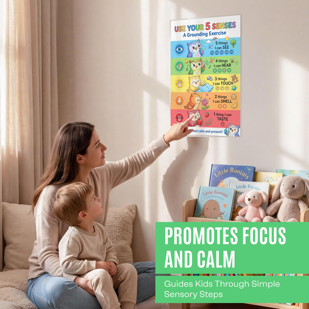 JELLY BEAN GENIUS 5-4-3-2-1 Grounding Poster for Kids – 5 Senses Calm Down Technique, Calm Corner Classroom Decor, SEL