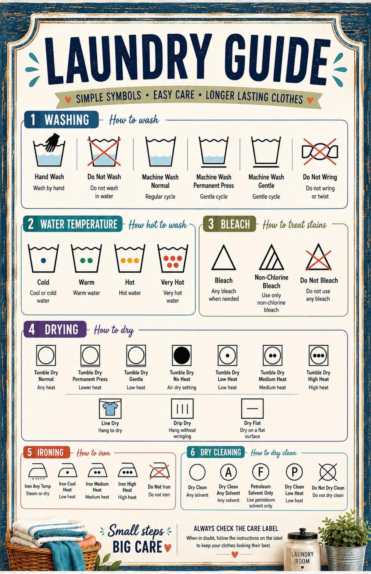 JELLY BEAN GENIUS Laundry Guide & Stain Removal Set, 11 x 17, 2 Pack