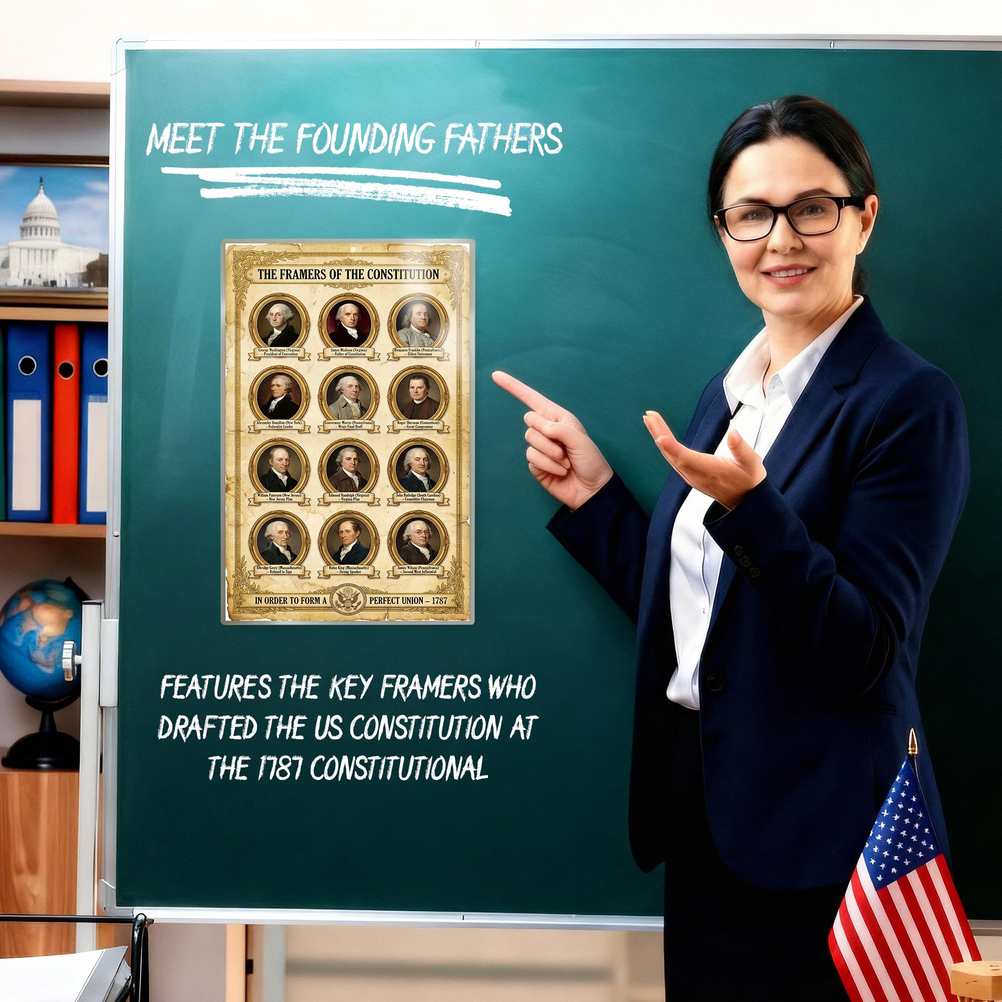 JELLY BEAN GENIUS Framers of the Constitution Poster - Founding Fathers Educational Wall Art - Laminated 11x17 - US History