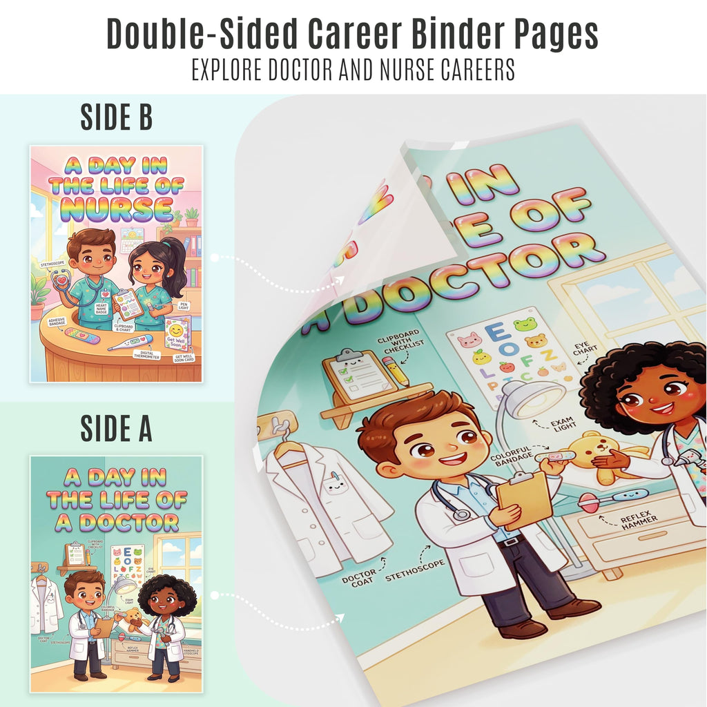 JELLY BEAN GENIUS Doctor and Nurse Mini Poster for Kids – Laminated Double-Sided Community Helpers Career Chart | 8.5x11