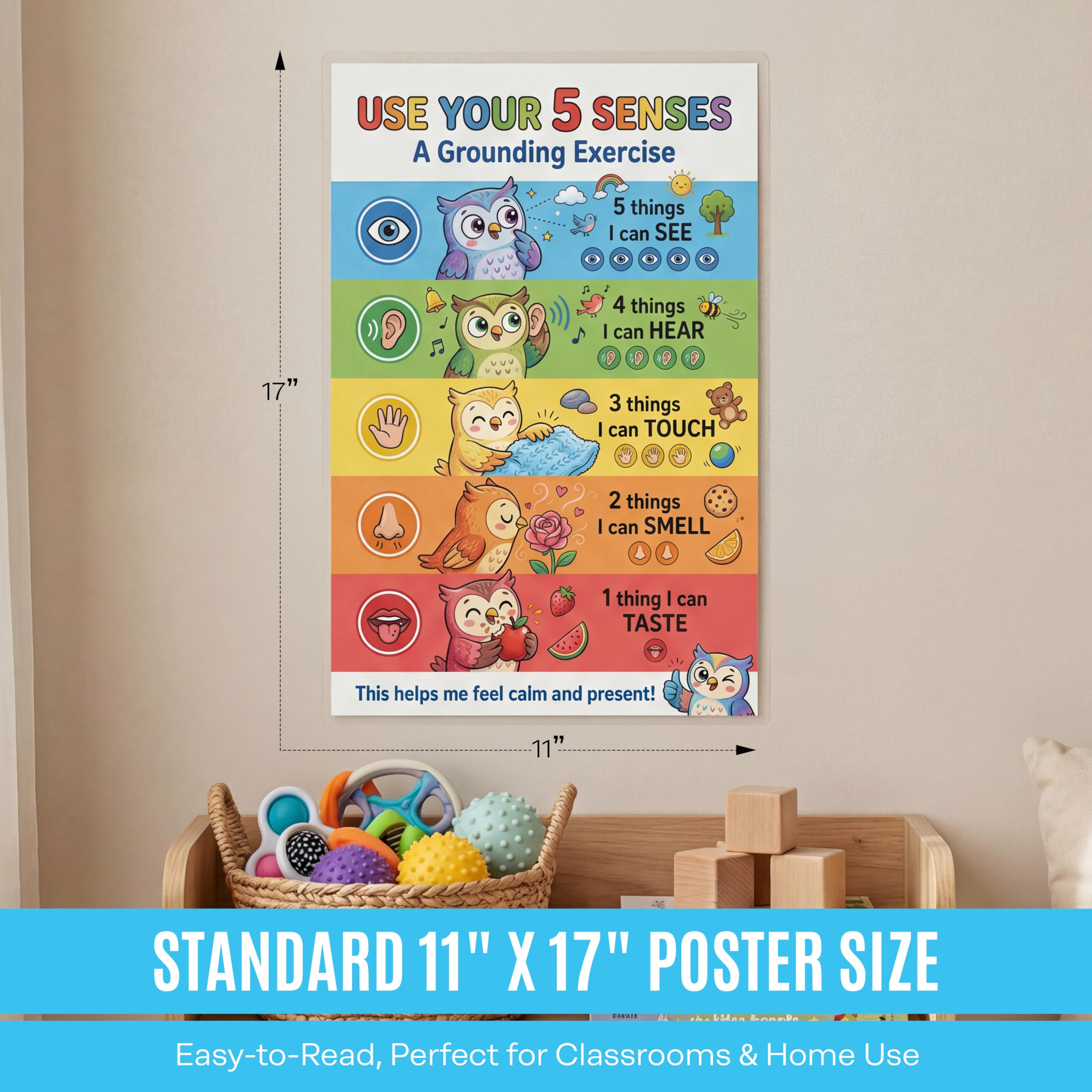JELLY BEAN GENIUS 5-4-3-2-1 Grounding Poster for Kids – 5 Senses Calm Down Technique, Calm Corner Classroom Decor, SEL