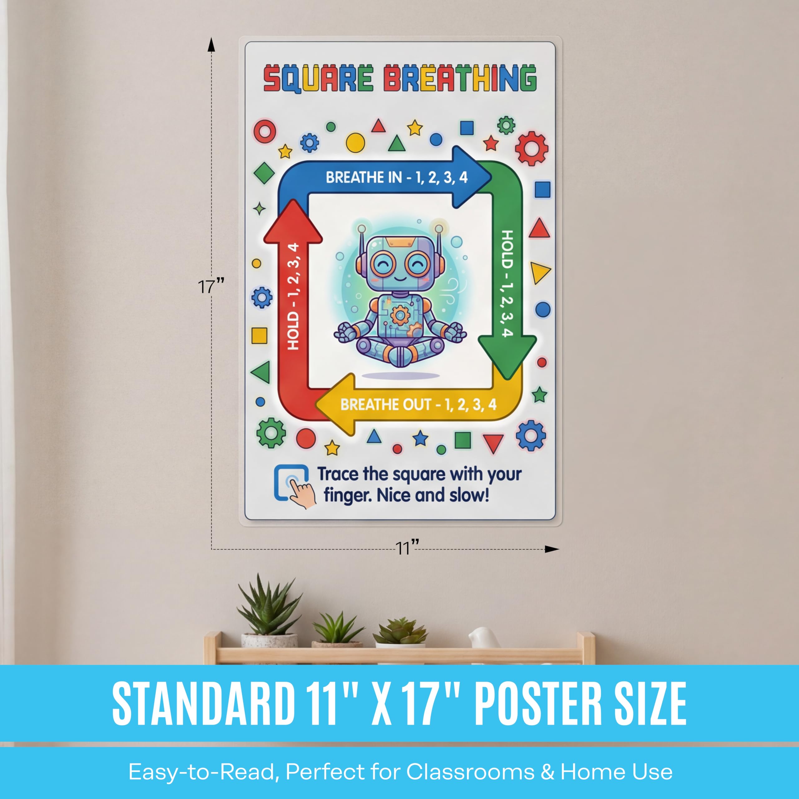 JELLY BEAN GENIUS Square Breathing Poster for Kids – Box Breathing Calm Corner Classroom Decor, SEL Social Emotional