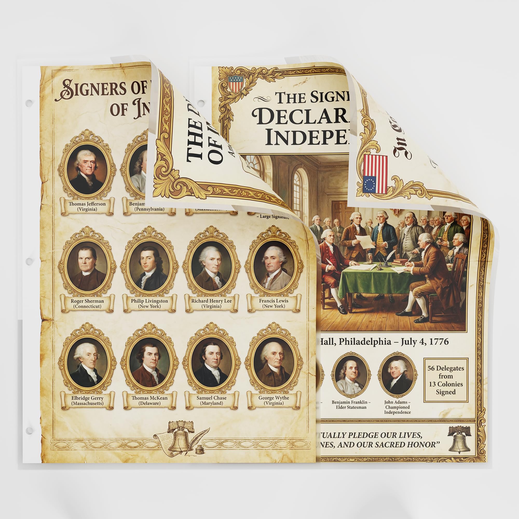 JELLY BEAN GENIUS Declaration of Independence Binder Sheets (2 Pack) - Two-Sided 8.5x11 Laminated - Signers, Summary