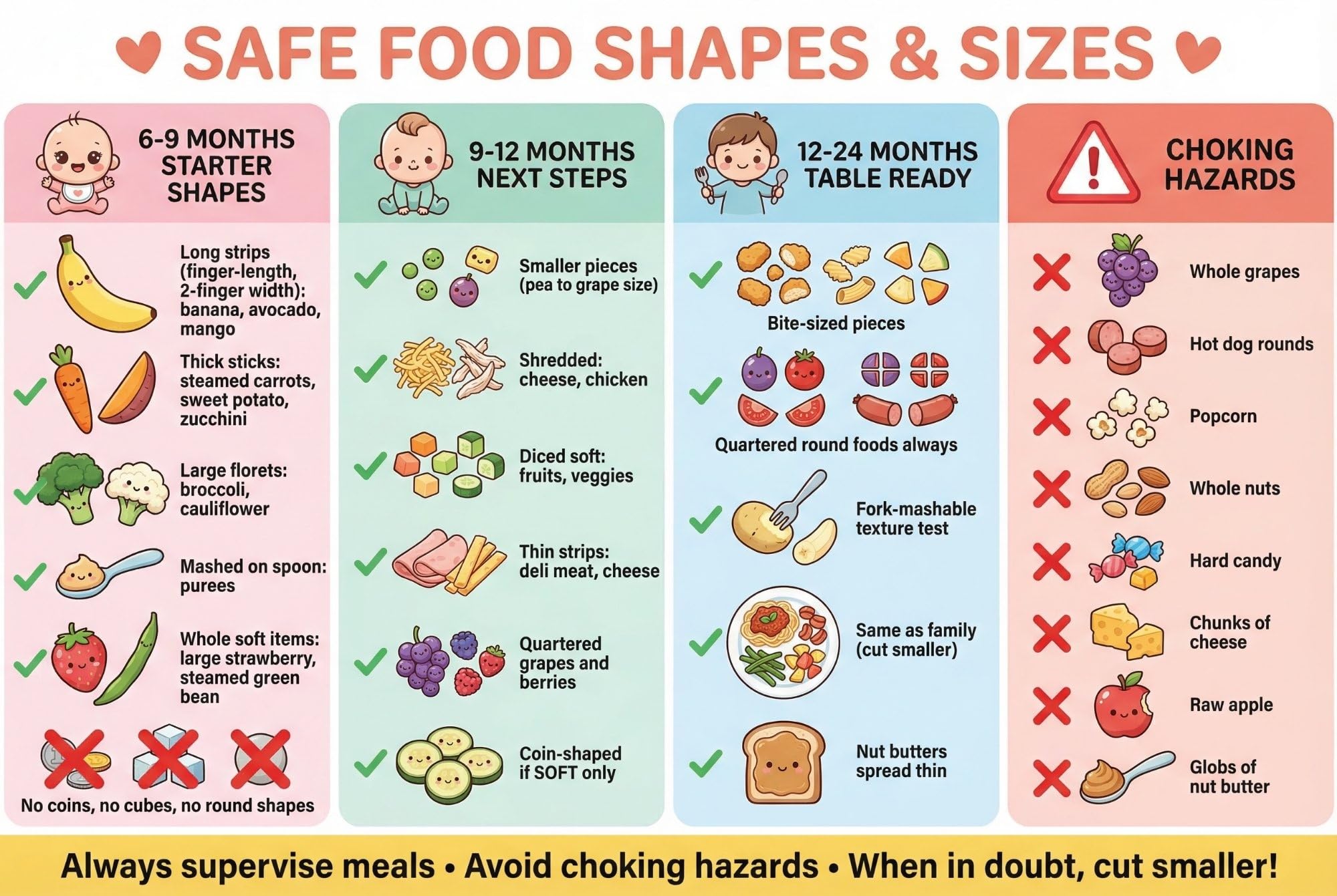 JELLY BEAN GENIUS Baby Mealtime Routine Poster – Safe Food Shapes & Sizes Guide | Laminated Infant Feeding Schedule Chart