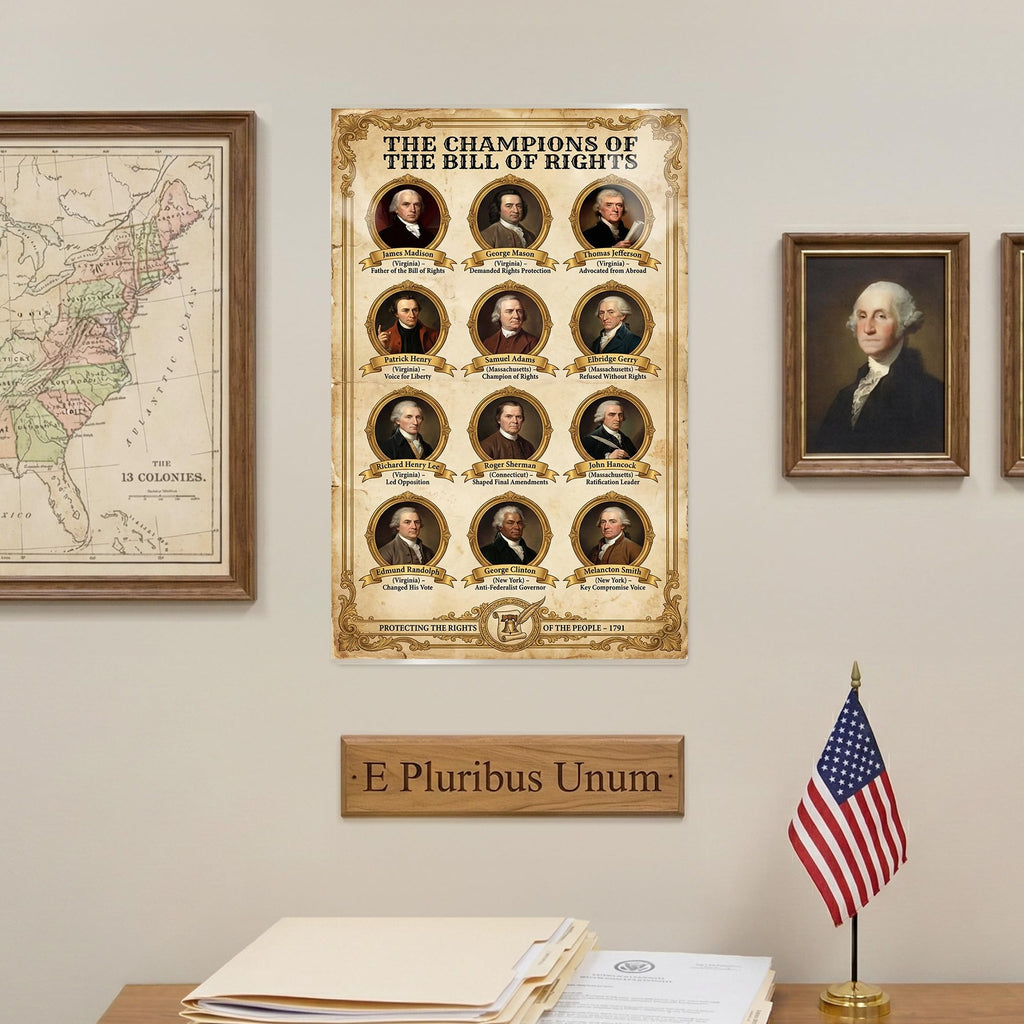 JELLY BEAN GENIUS Champions of the Bill of Rights Poster - Founding Fathers Who Fought for Freedom - Laminated 11x17 - US