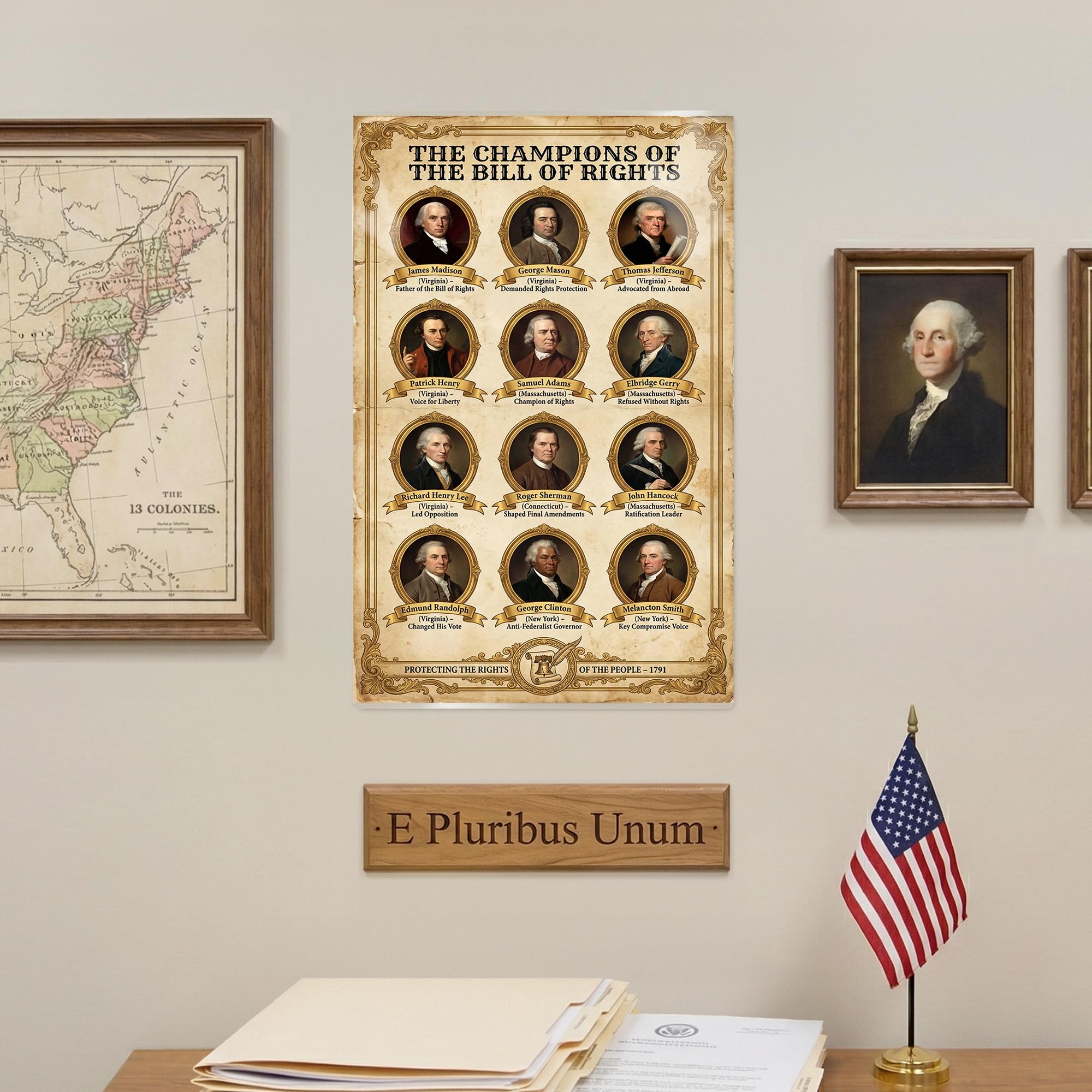 JELLY BEAN GENIUS Champions of the Bill of Rights Poster - Founding Fathers Who Fought for Freedom - Laminated 11x17 - US
