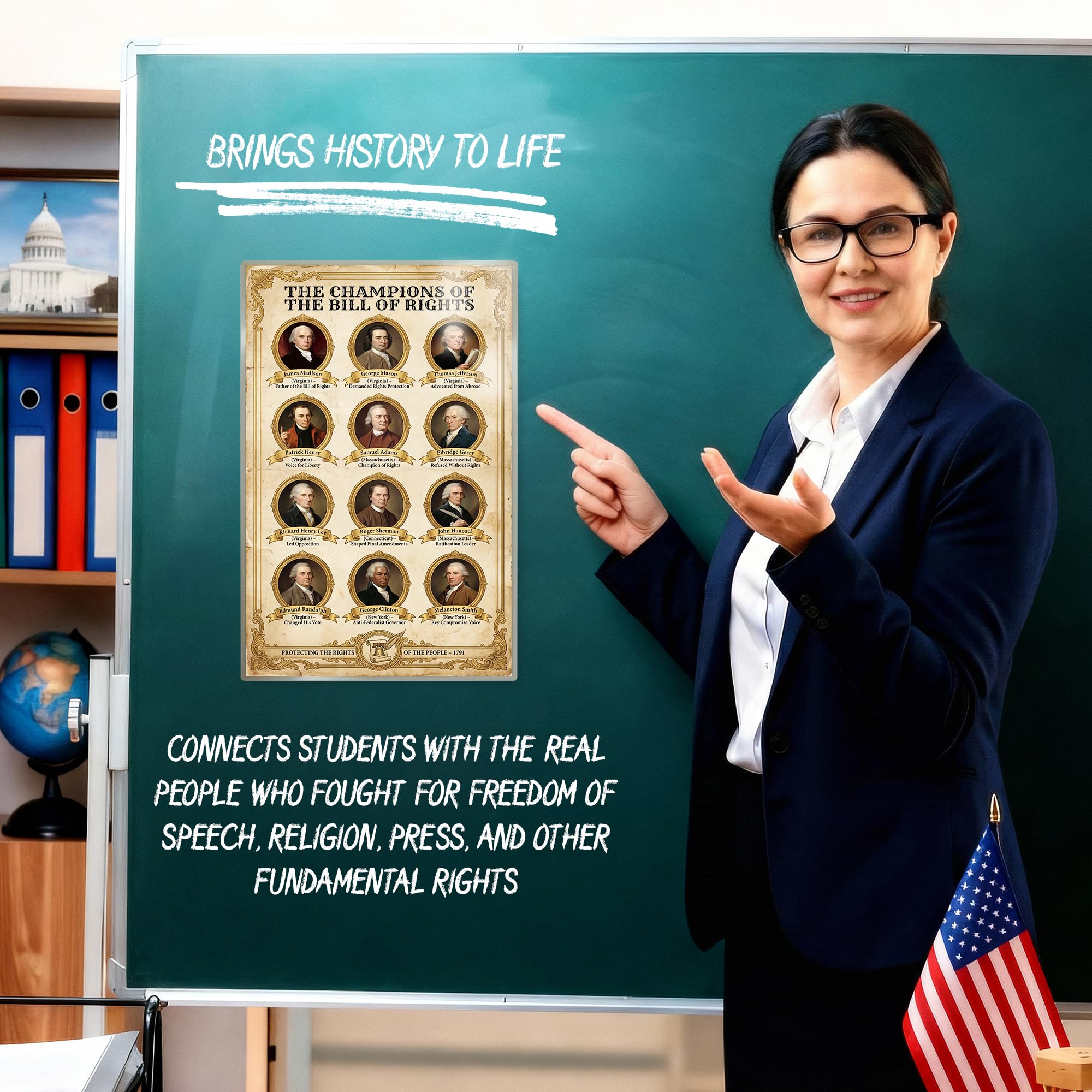 JELLY BEAN GENIUS Champions of the Bill of Rights Poster - Founding Fathers Who Fought for Freedom - Laminated 11x17 - US
