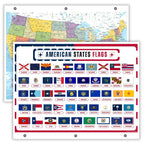 Detailed United States Map with State Flags – Laminated, Double-Sided 3-Ring Binder Insert – Durable Gloss Reference Chart