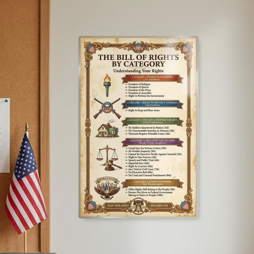 JELLY BEAN GENIUS Bill of Rights by Category Poster - Constitutional Rights Organized by Type - Laminated 11x17