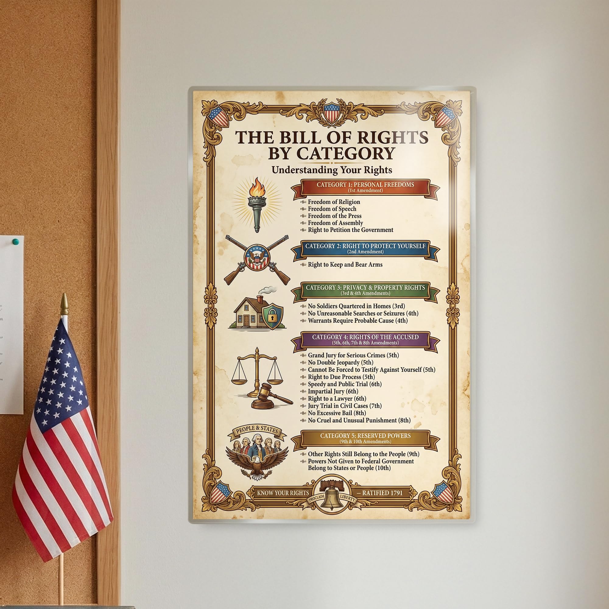 JELLY BEAN GENIUS Bill of Rights by Category Poster - Constitutional Rights Organized by Type - Laminated 11x17
