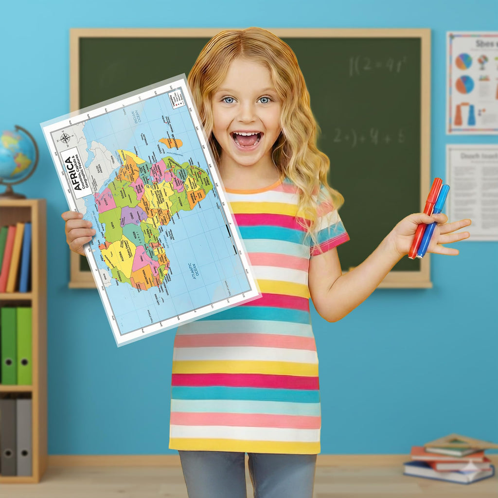 Africa Map 11x17 Laminated Dry Erase Geography Chart | Double-Sided with Color Front & Blank Outline Back | Reusable Classroom & Homeschool Tool