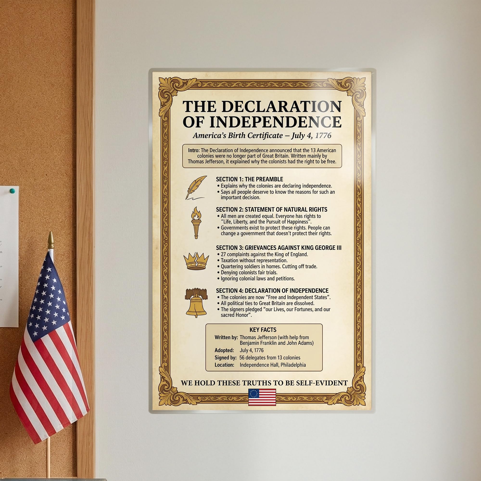 JELLY BEAN GENIUS Declaration of Independence Summary Poster - Key Principles Explained - Laminated 11x17 - Educational