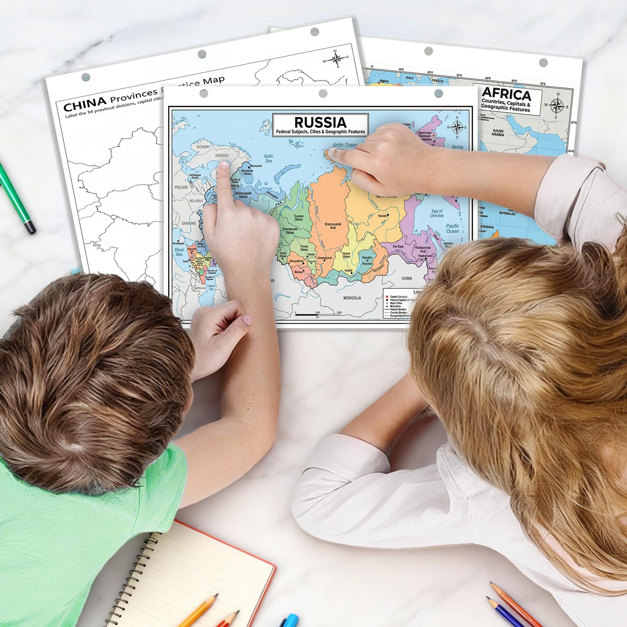 Russia Map Reference Chart – Laminated, Double-Sided 3-Ring Binder Insert (8.5 x 11 Inches) – Federal Subjects Major Cities