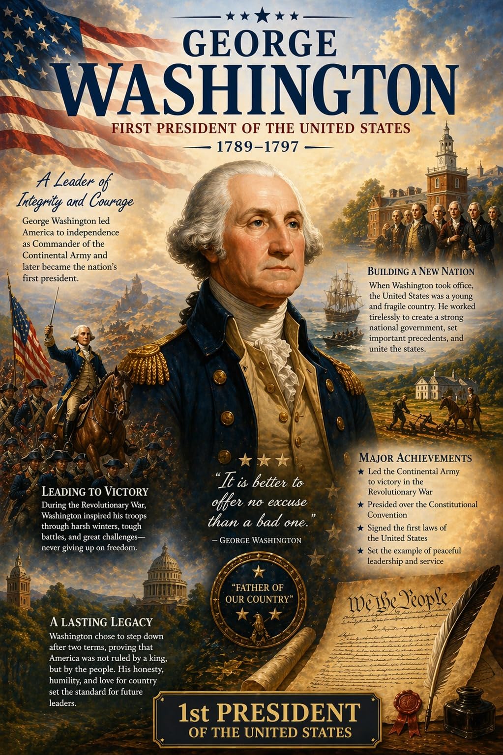 JELLY BEAN GENIUS George Washington Poster (8.5x11 Laminated) – American Presidents Educational Series | 1st U.S. President