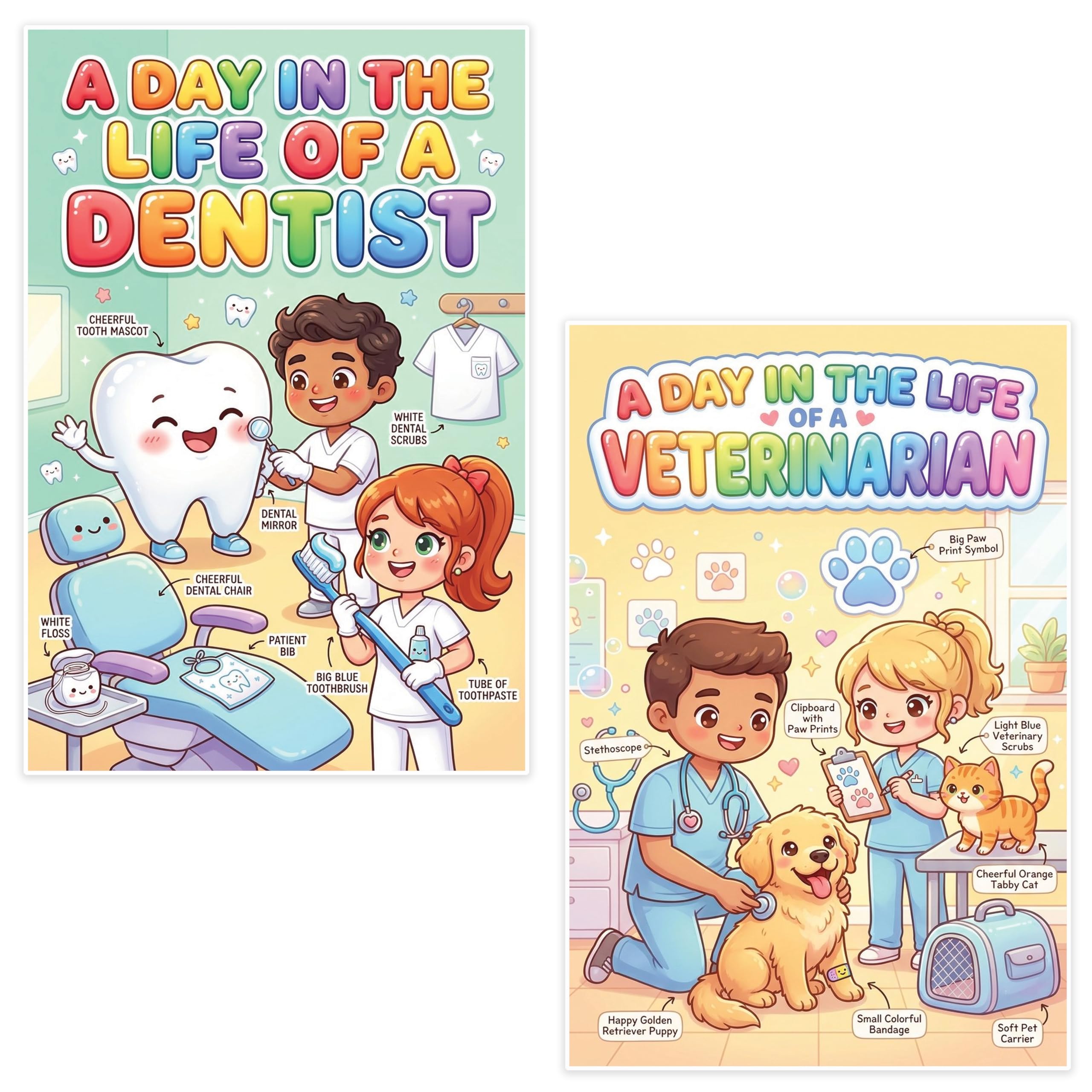 JELLY BEAN GENIUS Dentist and Veterinarian Poster for Kids – Laminated Double-Sided Community Helpers Career Wall Art &