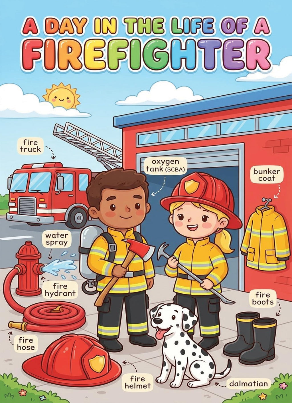 JELLY BEAN GENIUS Firefighter and Police Officer Mini Poster for Kids – Laminated Double-Sided Community Helpers Career