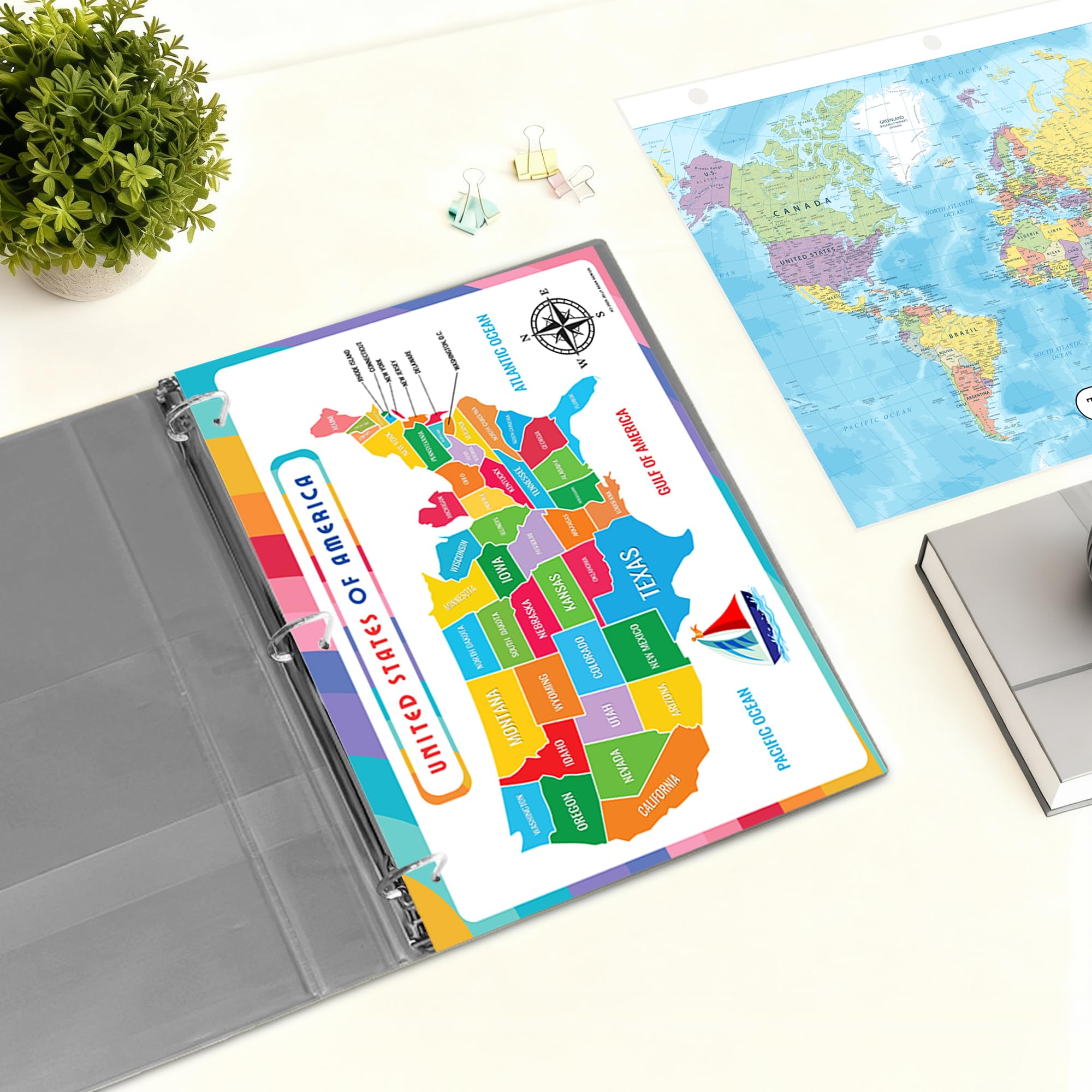 World Map & U.S. Presidents Reference Page – Laminated, Double-Sided Binder Insert for Study & Organization – Fits Standard