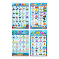 Four laminated ocean learning posters for ABCs, colors, first words, and numbers with QR audio lessons