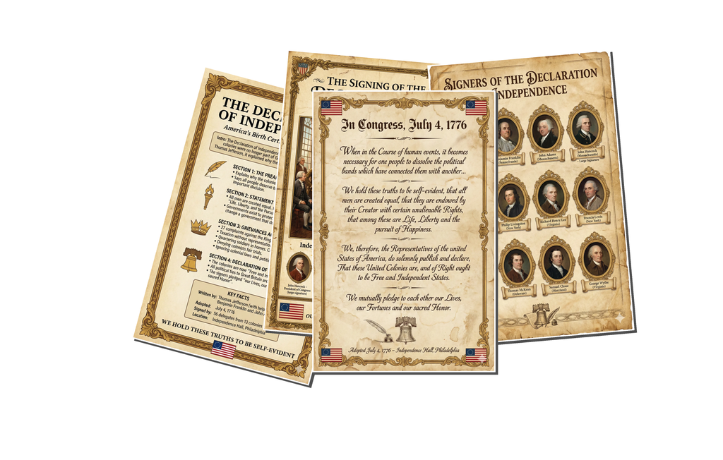 Laminated Declaration of Independence poster with historical text, patriotic design, and QR code for audio lessons. — view 3