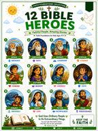 Five laminated faith posters with QR codes for narrated audio lessons: prayers, Bible heroes, Bible stories, values, and — view 5