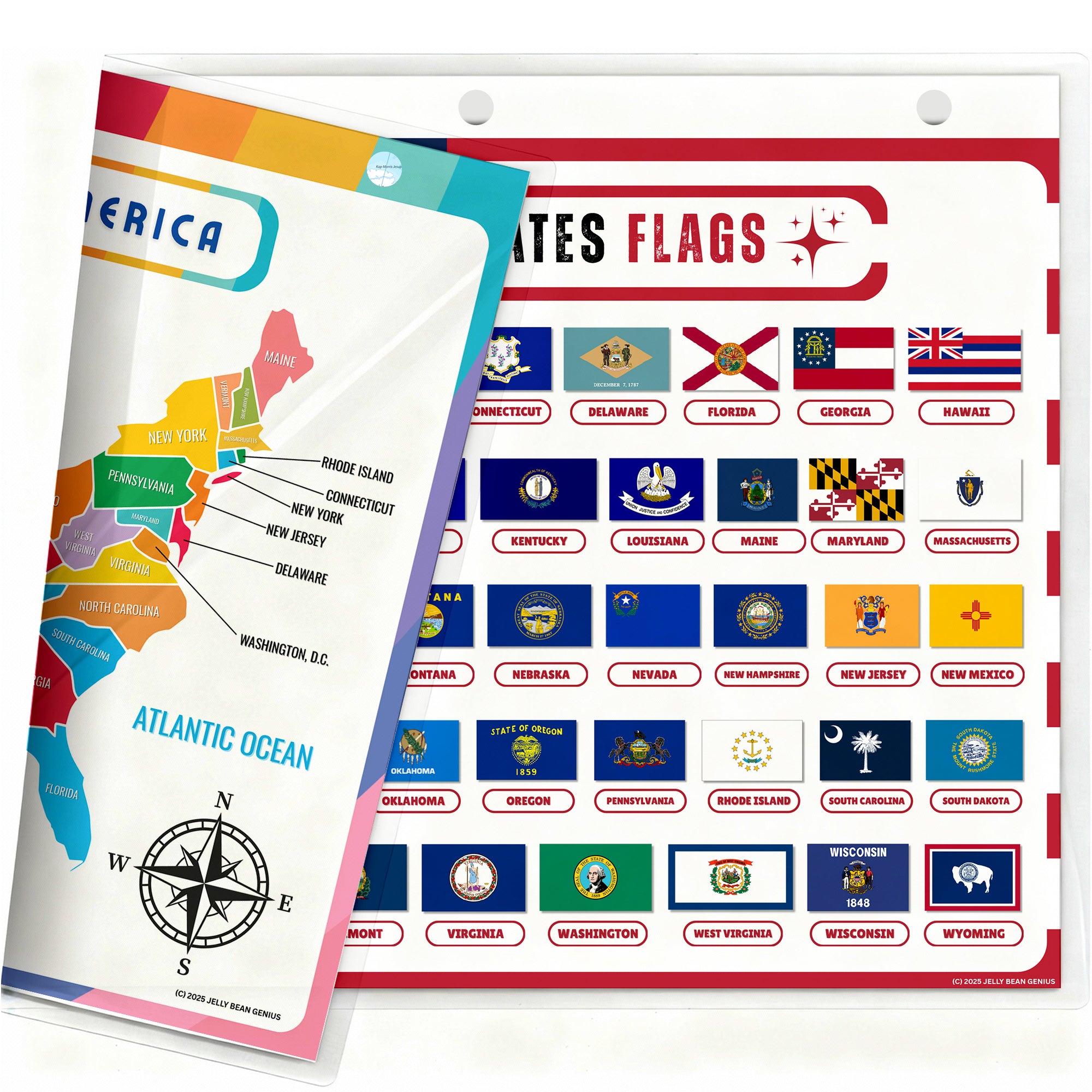 World Map (Design 2) & U.S. Presidents Reference Binder Insert (Double-Sided) | Geography Learning Chart for Kids
