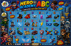 Four laminated superhero learning posters with QR codes for audio lessons, covering letters, numbers, powers, and — view 4