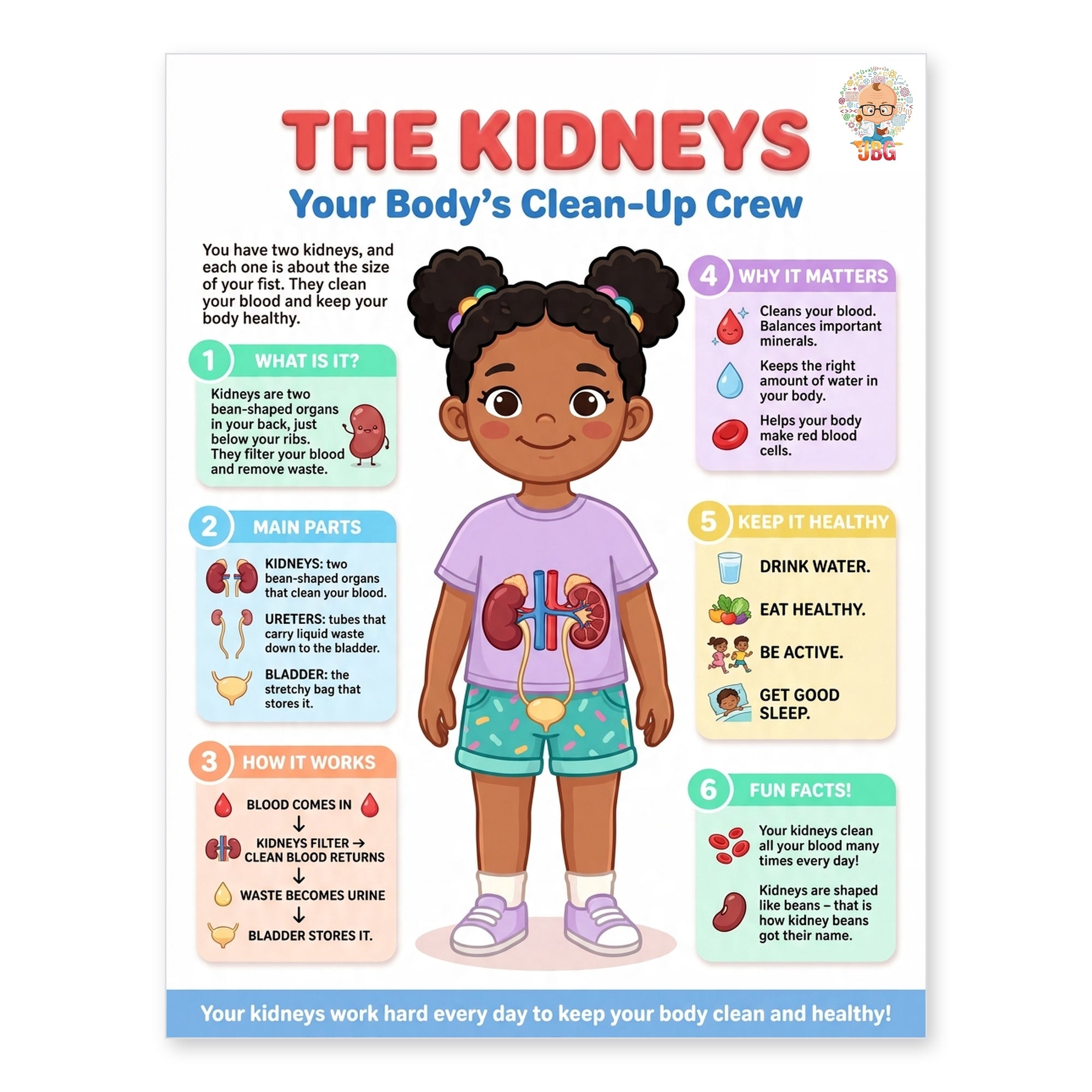 Laminated human body anatomy learning poster with labels, colorful body systems, and a QR code