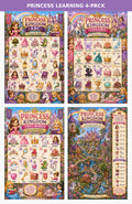Laminated princess learning poster bundle with first words and search-and-find charts, each with a scannable QR code.