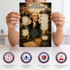 JELLY BEAN GENIUS Thomas Jefferson Poster (8.5x11 Laminated) – American Presidents Educational Series | 3rd U.S. President Biography Chart | Classroom & Homeschool Learning Charts