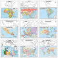 World Geography Map Set – 9-Pack Laminated 11x17 Dry Erase Study Maps | Double-Sided Classroom Learning Tools with Color