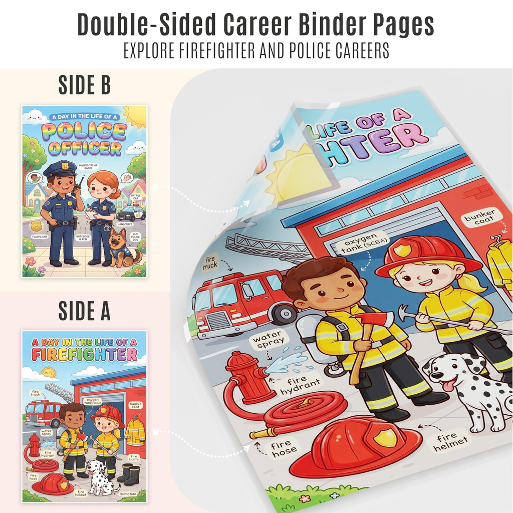 JELLY BEAN GENIUS Firefighter and Police Officer Mini Poster for Kids – Laminated Double-Sided Community Helpers Career