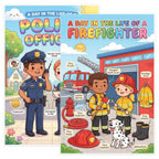 JELLY BEAN GENIUS Firefighter and Police Officer Poster for Kids – Laminated Double-Sided Community Helpers Career Wall Art
