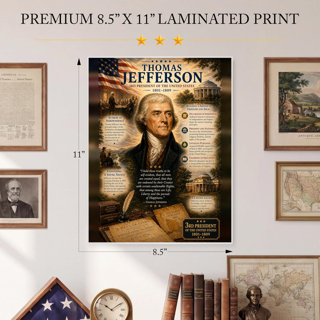 JELLY BEAN GENIUS Thomas Jefferson Poster (8.5x11 Laminated) – American Presidents Educational Series | 3rd U.S. President Biography Chart | Classroom & Homeschool Learning Charts