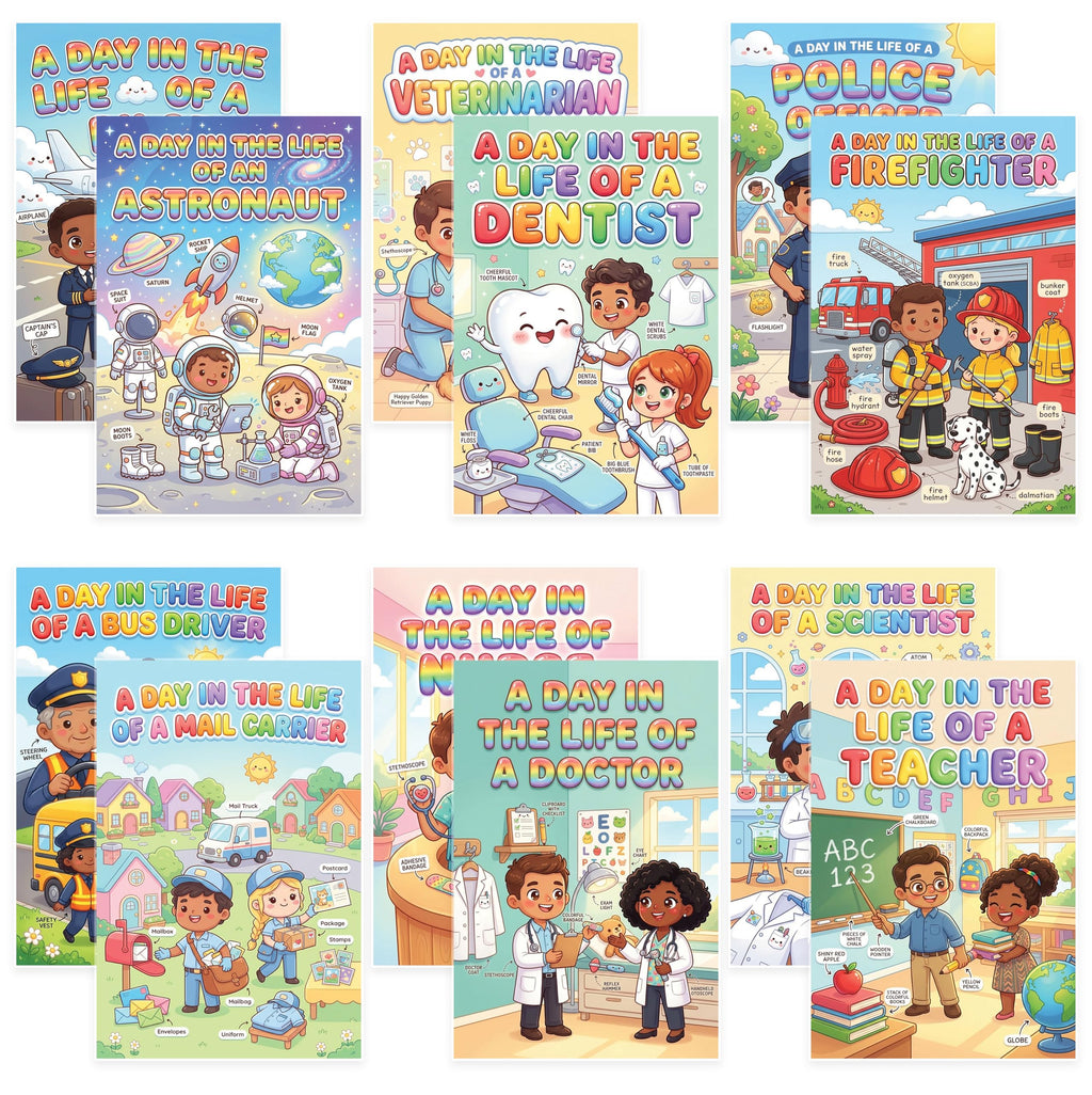 JELLY BEAN GENIUS Community Helpers Posters Bundle for Kids – 6 Pack Laminated Double-Sided Career Wall Art | Firefighter