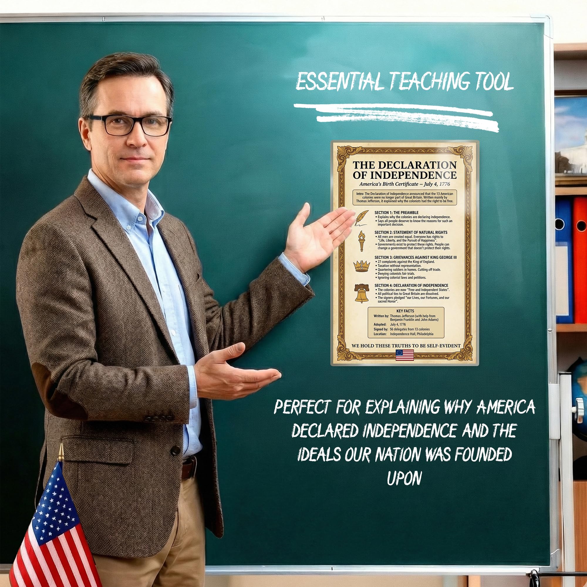 JELLY BEAN GENIUS Declaration of Independence Summary Poster - Key Principles Explained - Laminated 11x17 - Educational