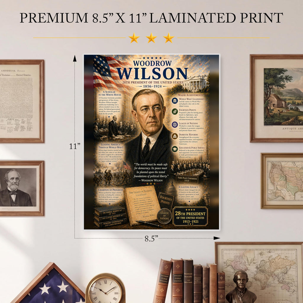 JELLY BEAN GENIUS Woodrow Wilson Poster (8.5x11 Laminated) – American Presidents Educational Series | 28th U.S. President Biography Chart | Classroom & Homeschool Learning Charts
