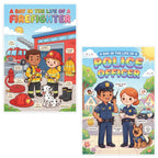 JELLY BEAN GENIUS Firefighter and Police Officer Poster for Kids – Laminated Double-Sided Community Helpers Career Wall Art