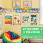 Calm Down Corner Posters for Kids – 4 Pack Breathing & Grounding Techniques Set, Square Breathing, Bear Hug, Superhero