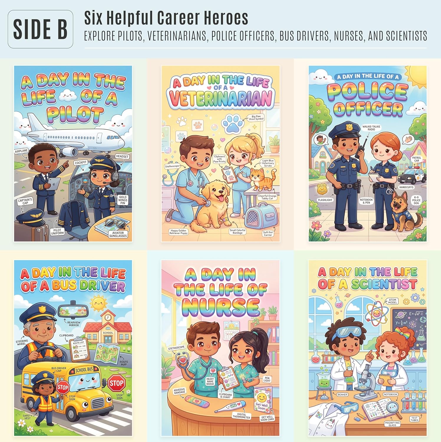 Six laminated community helpers posters with QR codes for narrated audio lessons — view 3