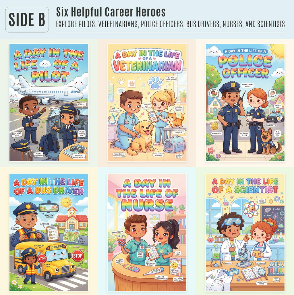 JELLY BEAN GENIUS Community Helpers Posters Bundle for Kids – 6 Pack Laminated Double-Sided Career Wall Art | Firefighter