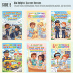 JELLY BEAN GENIUS Community Helpers Posters Bundle for Kids – 6 Pack Laminated Double-Sided Career Wall Art | Firefighter
