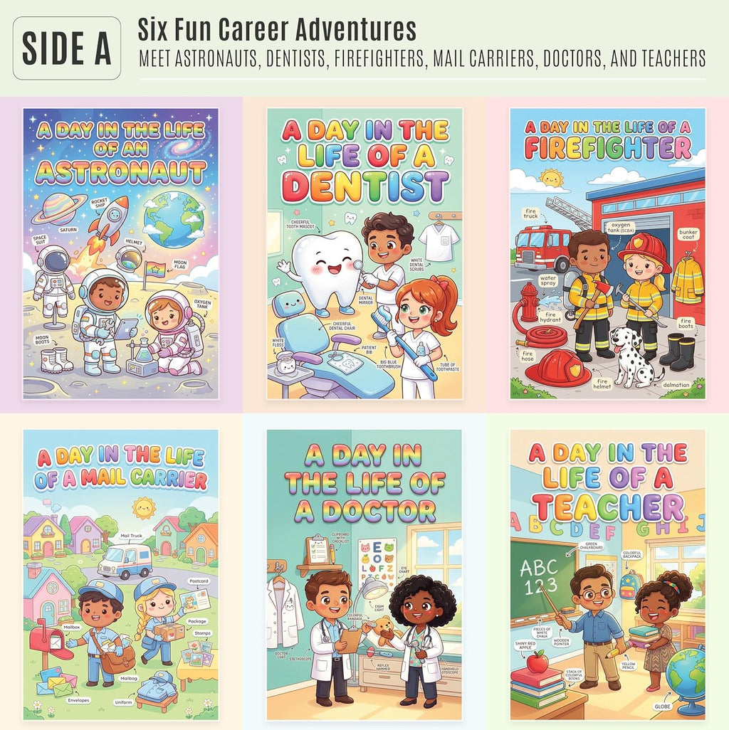 Six laminated community helpers posters with QR codes for narrated audio lessons — view 2