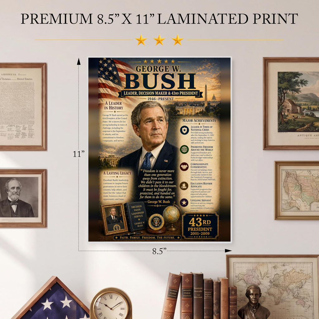 JELLY BEAN GENIUS George W. Bush Poster (8.5x11 Laminated) – American Presidents Educational Series | 43rd U.S. President Biography Chart | Classroom & Homeschool Learning Charts