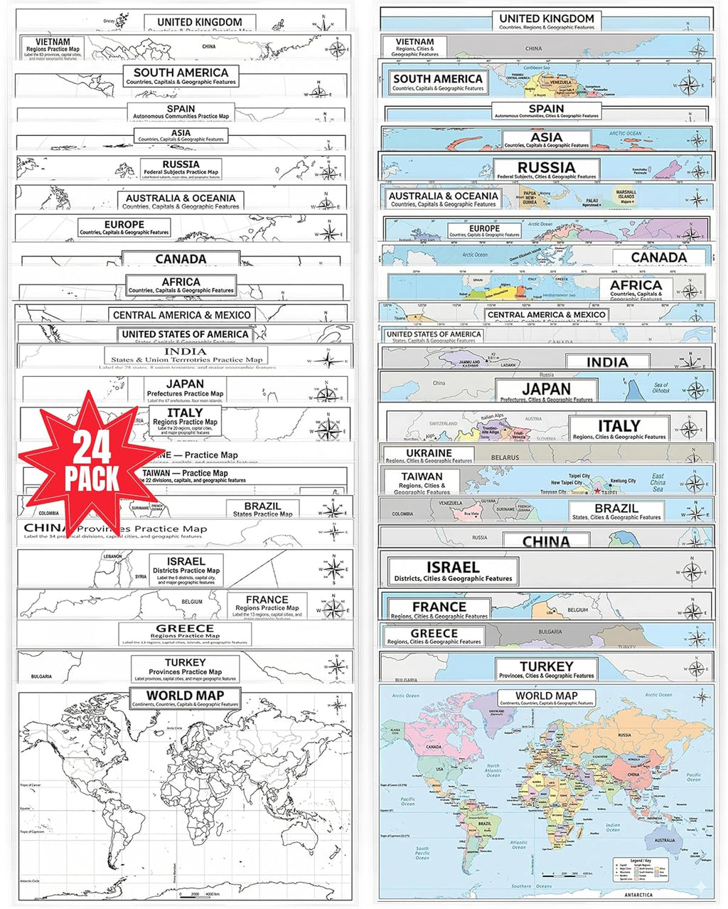 24 laminated world and country map posters with QR codes for audio lessons — view 2