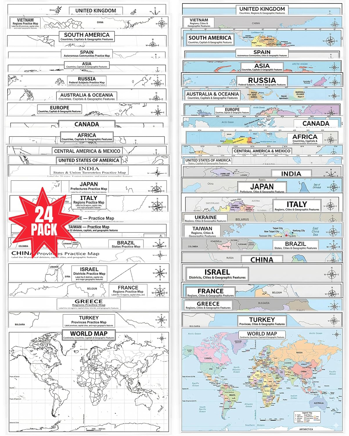 24 laminated world and country map posters with QR codes for audio lessons — view 2