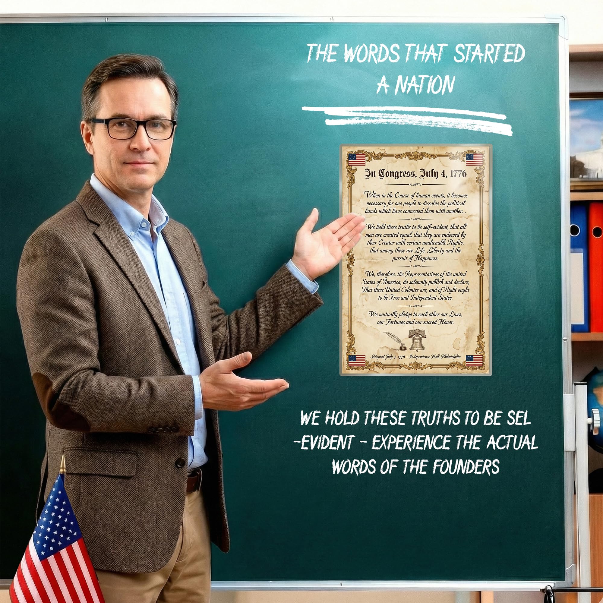 JELLY BEAN GENIUS Declaration of Independence Original Document Poster - Historic Text Replica - Laminated 11x17 - Founding